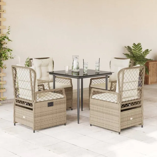 Ensemble à manger de jardin avec coussins 5pcs Beige poly rotin