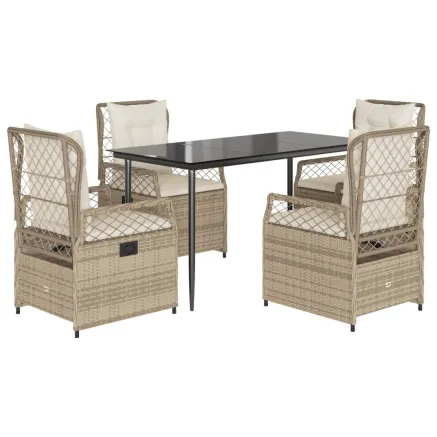 Ensemble à manger de jardin avec coussins 5pcs Beige poly rotin 2