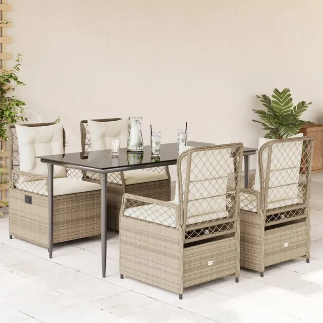 Ensemble à manger de jardin avec coussins 5pcs Beige poly rotin