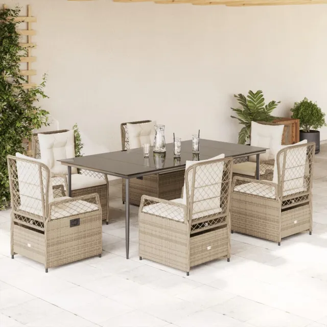 Ensemble à manger de jardin et coussins 7 pcs beige poly rotin