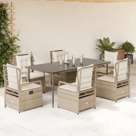 Ensemble à manger de jardin et coussins 7 pcs beige poly rotin
