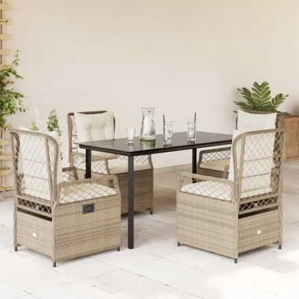 Ensemble à manger de jardin avec coussins 5pcs Beige poly rotin