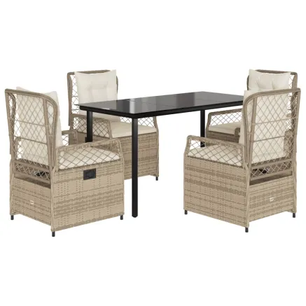 Ensemble à manger de jardin avec coussins 5pcs Beige poly rotin 2