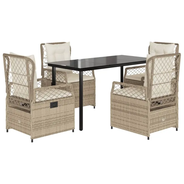 Ensemble à manger de jardin avec coussins 5pcs Beige poly rotin