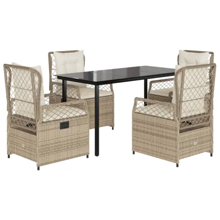 Ensemble à manger de jardin avec coussins 5pcs Beige poly rotin