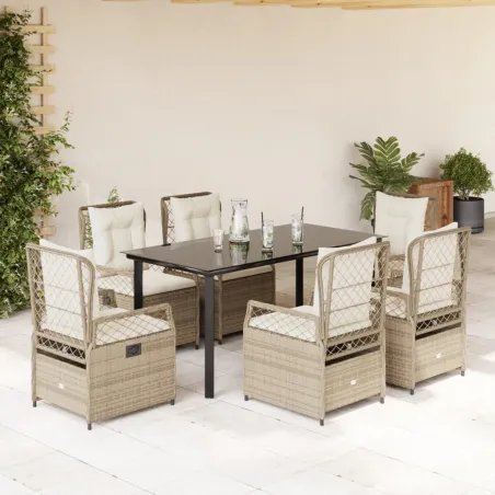 Ensemble à manger de jardin et coussins 7 pcs beige poly rotin