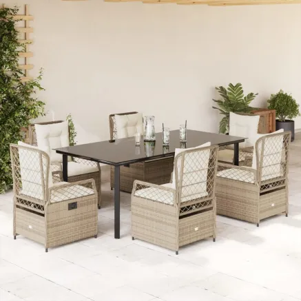 Ensemble à manger de jardin et coussins 7 pcs beige poly rotin