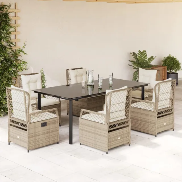Ensemble à manger de jardin et coussins 9 pcs beige Poly rotin