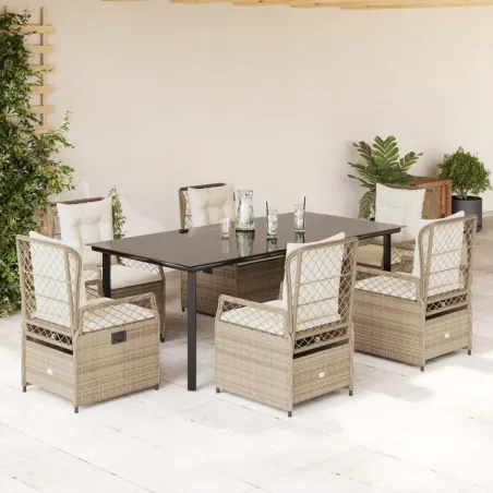Ensemble à manger de jardin et coussins 9 pcs beige Poly rotin