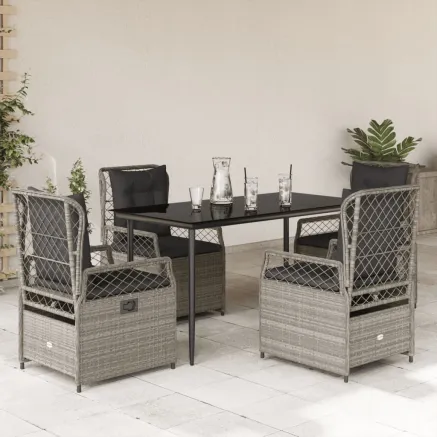 Ensemble à manger de jardin et coussins 5 pcs gris clair rotin