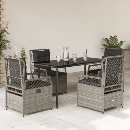 Ensemble à manger de jardin et coussins 5 pcs gris clair rotin