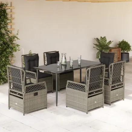 Ensemble à manger de jardin et coussins 7 pcs gris clair rotin