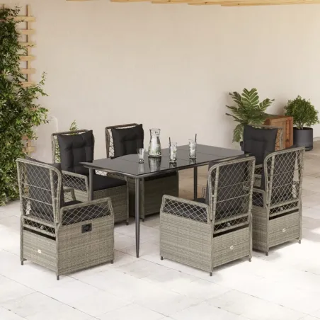 Ensemble à manger de jardin et coussins 7 pcs gris clair rotin