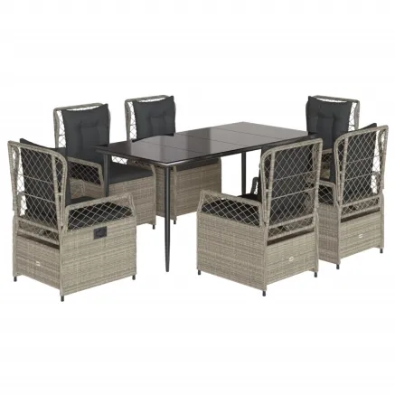 Ensemble à manger de jardin et coussins 7 pcs gris clair rotin 2