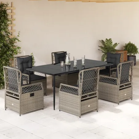 Ensemble à manger de jardin et coussins 7 pcs gris clair rotin