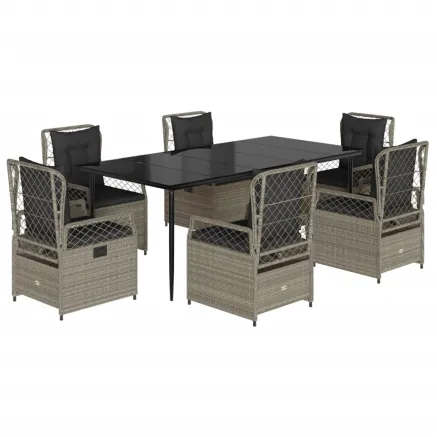 Ensemble à manger de jardin et coussins 7 pcs gris clair rotin 2