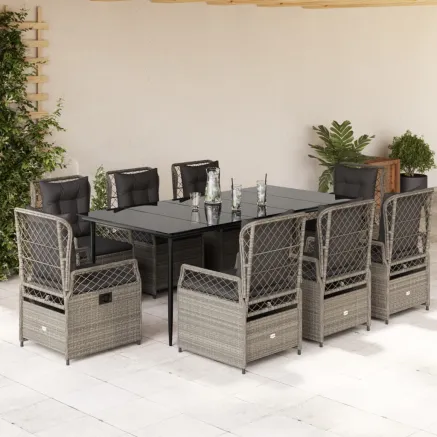 Ensemble à manger de jardin et coussins 9 pcs gris clair rotin