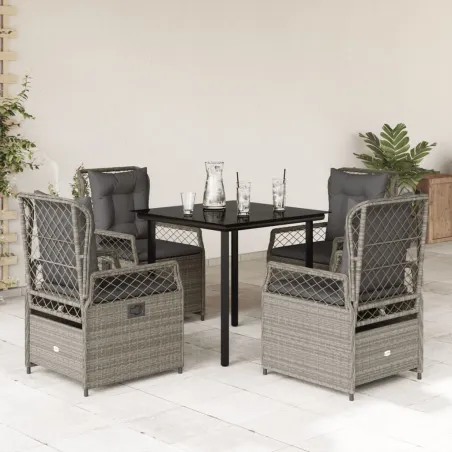 Ensemble à manger de jardin et coussins 5 pcs gris clair rotin