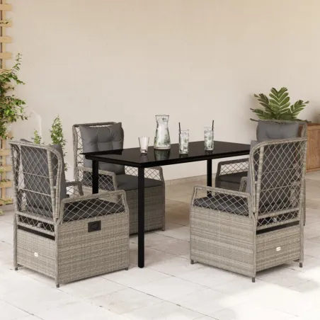 Ensemble à manger de jardin et coussins 5 pcs gris clair rotin