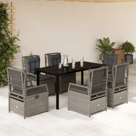 Ensemble à manger de jardin et coussins 7 pcs gris clair rotin