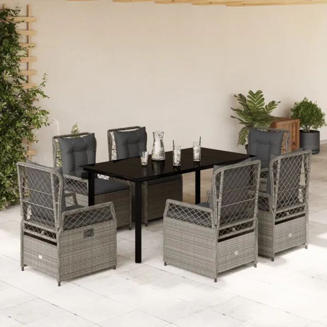 Ensemble à manger de jardin et coussins 7 pcs gris clair rotin