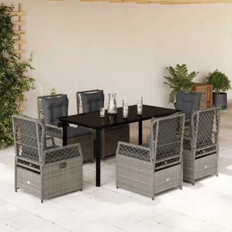 Ensemble à manger de jardin et coussins 7 pcs gris clair rotin