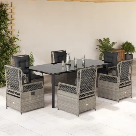 Ensemble à manger de jardin et coussins 7 pcs gris clair rotin