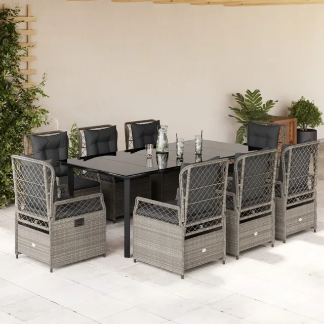 Ensemble à manger de jardin et coussins 9 pcs gris clair rotin