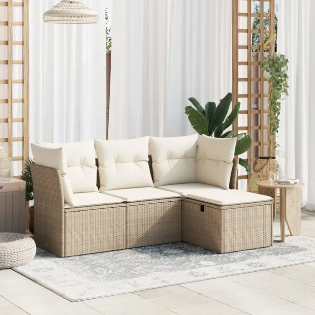 Salon de jardin avec coussins 4 pcs beige résine tressée