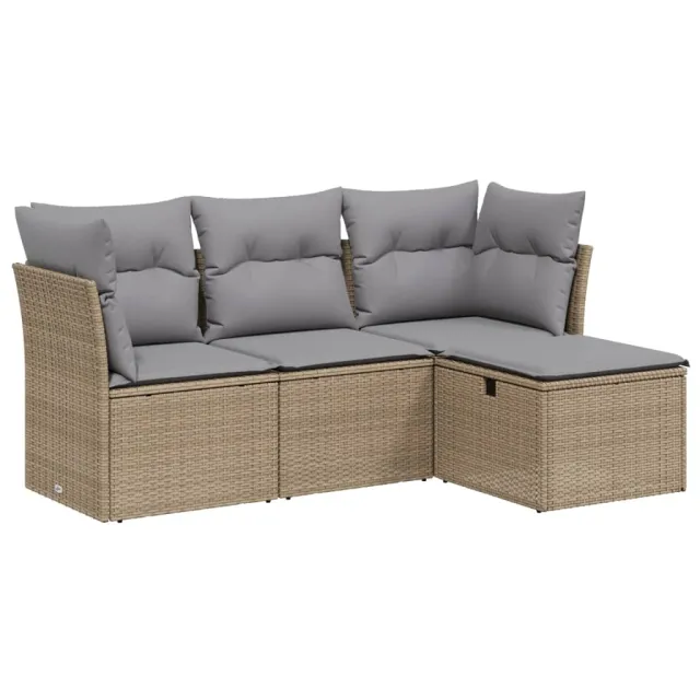 Salon de jardin avec coussins 4pcs mélange beige résine tressée