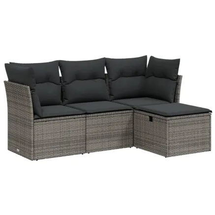 Salon de jardin 4 pcs avec coussins gris résine tressée 2