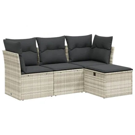 Salon de jardin 4 pcs avec coussins gris clair résine tressée 2