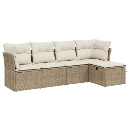 Salon de jardin avec coussins 5 pcs beige résine tressée 2