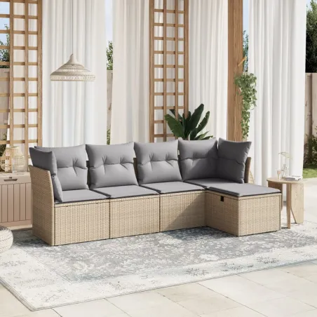 Salon de jardin avec coussins 5pcs mélange beige résine tressée