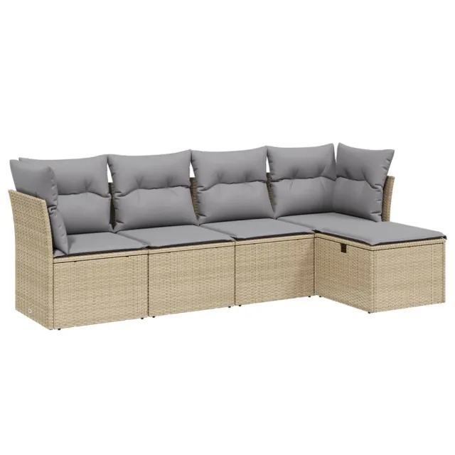 Salon de jardin avec coussins 5pcs mélange beige résine tressée