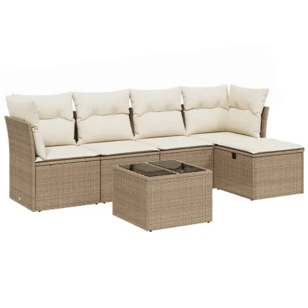 Salon de jardin avec coussins 6 pcs beige résine tressée 2