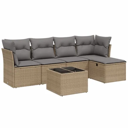 Salon de jardin avec coussins 6pcs mélange beige résine tressée 2