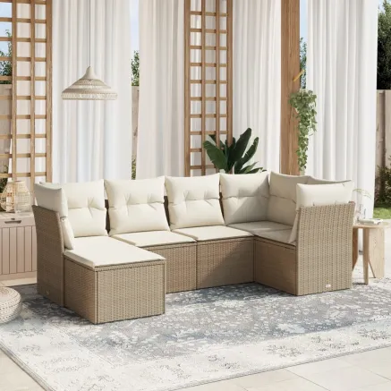Salon de jardin avec coussins 6 pcs beige résine tressée
