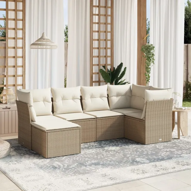 Salon de jardin avec coussins 6 pcs beige résine tressée