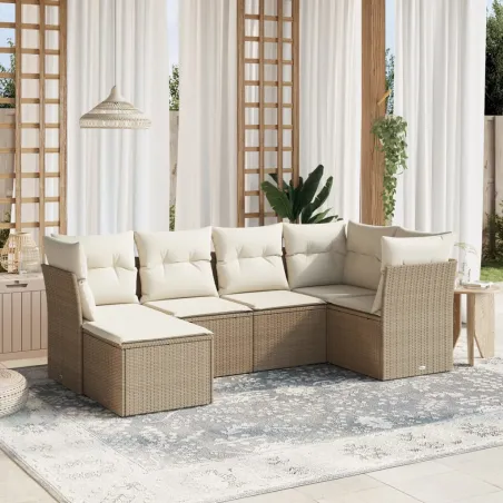 Salon de jardin avec coussins 6 pcs beige résine tressée