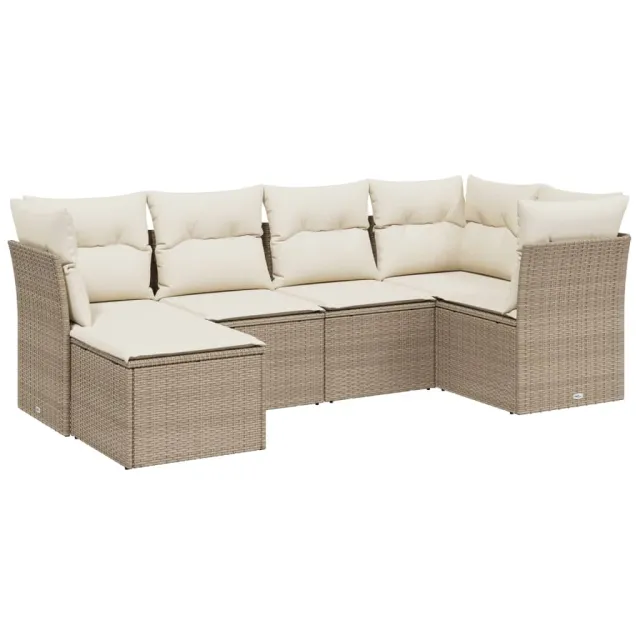Salon de jardin avec coussins 6 pcs beige résine tressée