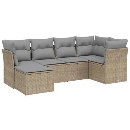 Salon de jardin avec coussins 6pcs mélange beige résine tressée 2