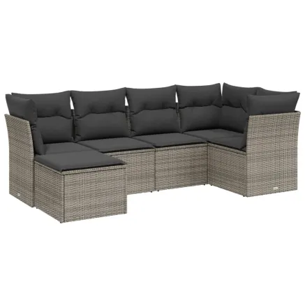 Salon de jardin 6 pcs avec coussins gris résine tressée 2