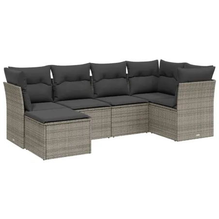 Salon de jardin 6 pcs avec coussins gris résine tressée