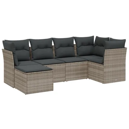 Salon de jardin 6 pcs avec coussins gris clair résine tressée 2