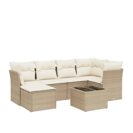 Salon de jardin avec coussins 7 pcs beige résine tressée 2