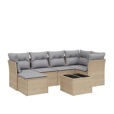 Salon de jardin avec coussins 7pcs mélange beige résine tressée 2