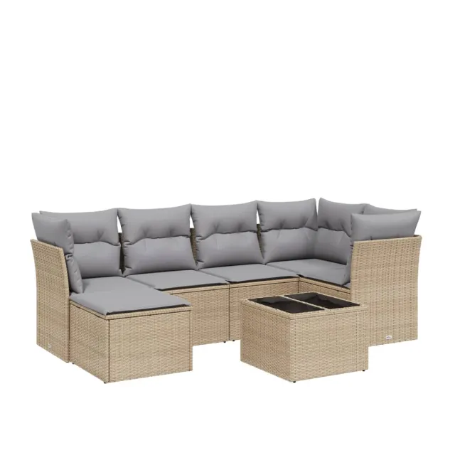 Salon de jardin avec coussins 7pcs mélange beige résine tressée