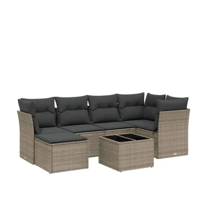 Salon de jardin avec coussins 7 pcs gris clair résine tressée 2