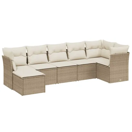Salon de jardin avec coussins 7 pcs beige résine tressée 2